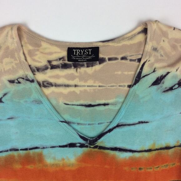 Tryst Tie Dye Stripe Top Turquoise Beige Orange - Picture 2 of 3